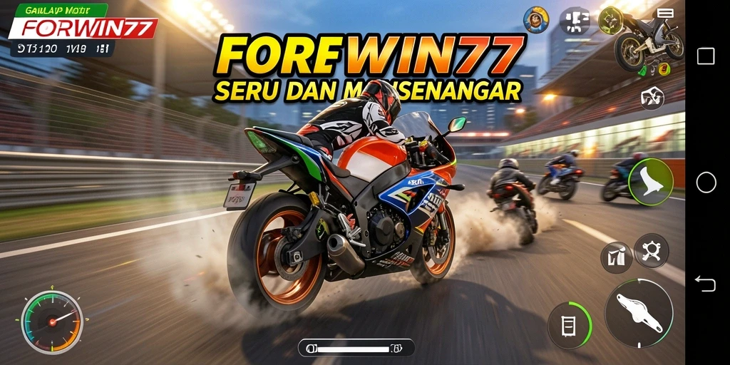 Screenshot gameplay balap motor yang mendebarkan di FORWIN77.