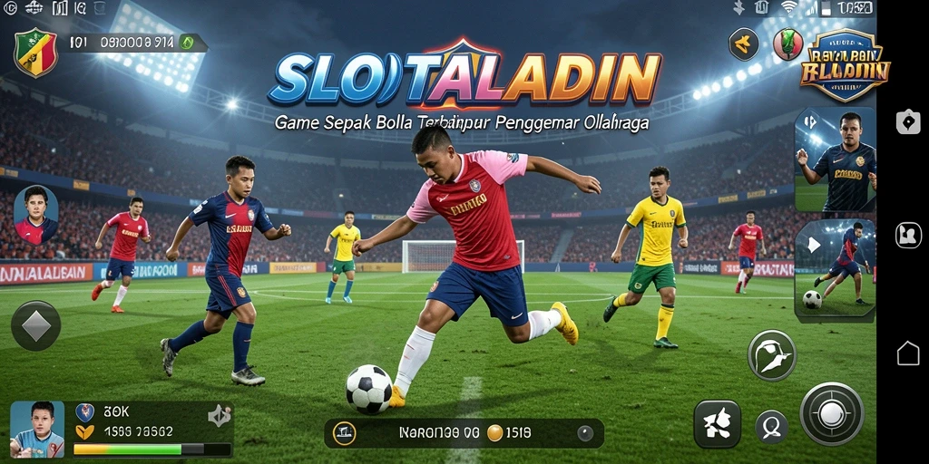Tampilan gameplay SLOTALADIN dengan aksi sepak bola yang mendebarkan.