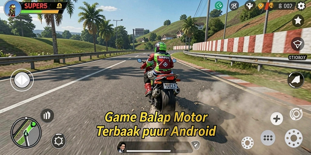 Menampilkan aksi balap motor yang mendebarkan di jalanan.