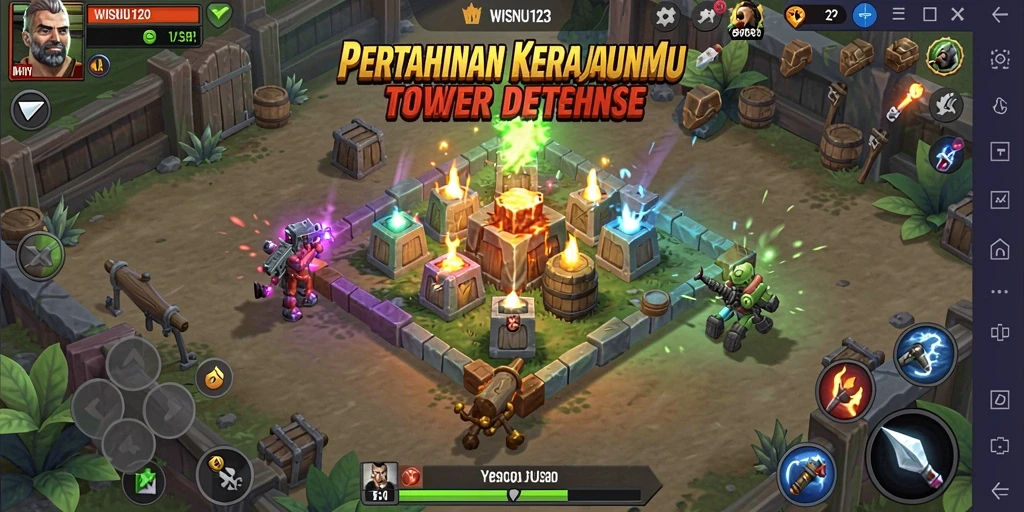 Gameplay seru WISNU123 dalam pertempuran Tower Defense yang mendebarkan.